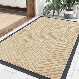 imageSmiry Front Door Mat Outside Entrance Heavy Duty Sturdy Natural Rubber Doormat Trap Dirt and Moisture Easy Clean Low Profile Welcome Floor Mats for Indoor Outdoor Entry 295x17 Inch BrownBeige