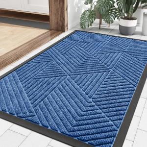 imageSmiry Front Door Mat Outside Entrance Heavy Duty Sturdy Natural Rubber Doormat Trap Dirt and Moisture Easy Clean Low Profile Welcome Floor Mats for Indoor Outdoor Entry 295x17 Inch BrownBlue