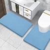 imageSmiry Memory Foam Toilet Rugs UShaped 24x20 Extra Soft Absorbent NonSlip Contour Bathroom Rugs Machine Washable Bath Mats for Toilet BlackBlue