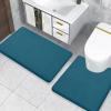 imageSmiry Memory Foam Toilet Rugs UShaped 24x20 Extra Soft Absorbent NonSlip Contour Bathroom Rugs Machine Washable Bath Mats for Toilet BlackPeacock Blue
