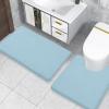 imageSmiry Memory Foam Toilet Rugs UShaped 24x20 Extra Soft Absorbent NonSlip Contour Bathroom Rugs Machine Washable Bath Mats for Toilet BlackSky Blue