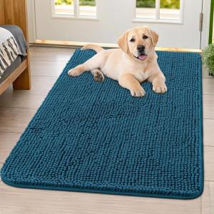 imageSmiry Dog Door Mat for Muddy Paws 30x20 Absorbs Moisture and Dirt Doormat NonSlip Washable Quick Dry Chenille Front Door Mat Indoor Entrance Entryway Carpet for Inside Floor Navy BlueAtlantic Blue