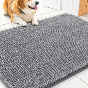 imageSmiry Dog Door Mat for Muddy Paws 30x20 Absorbs Moisture and Dirt Doormat NonSlip Washable Quick Dry Chenille Front Door Mat Indoor Entrance Entryway Carpet for Inside Floor Navy BlueGrey