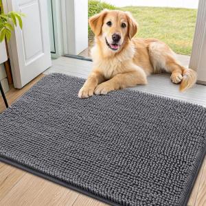imageSmiry Dog Door Mat for Muddy Paws 30x20 Absorbs Moisture and Dirt Doormat NonSlip Washable Quick Dry Chenille Front Door Mat Indoor Entrance Entryway Carpet for Inside Floor Navy BlueDark Grey