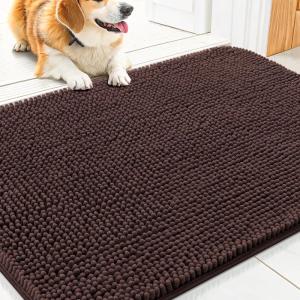 imageSmiry Dog Door Mat for Muddy Paws 30x20 Absorbs Moisture and Dirt Doormat NonSlip Washable Quick Dry Chenille Front Door Mat Indoor Entrance Entryway Carpet for Inside Floor Navy BlueBrown