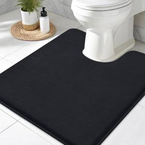 imageSmiry Memory Foam Toilet Rugs UShaped 24x20 Extra Soft Absorbent NonSlip Contour Bathroom Rugs Machine Washable Bath Mats for Toilet BlackBlack