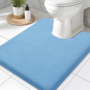 imageSmiry Memory Foam Toilet Rugs UShaped 24x20 Extra Soft Absorbent NonSlip Contour Bathroom Rugs Machine Washable Bath Mats for Toilet BlackBlue