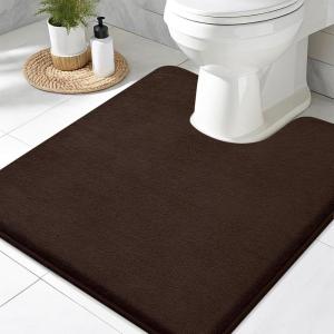 imageSmiry Memory Foam Toilet Rugs UShaped 24x20 Extra Soft Absorbent NonSlip Contour Bathroom Rugs Machine Washable Bath Mats for Toilet BlackBrown