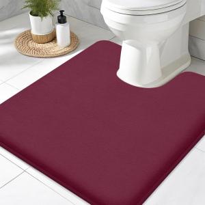 imageSmiry Memory Foam Toilet Rugs UShaped 24x20 Extra Soft Absorbent NonSlip Contour Bathroom Rugs Machine Washable Bath Mats for Toilet BlackBurgundy