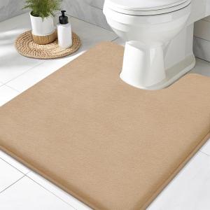 imageSmiry Memory Foam Toilet Rugs UShaped 24x20 Extra Soft Absorbent NonSlip Contour Bathroom Rugs Machine Washable Bath Mats for Toilet BlackCamel