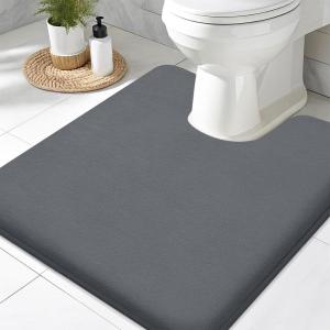 imageSmiry Memory Foam Toilet Rugs UShaped 24x20 Extra Soft Absorbent NonSlip Contour Bathroom Rugs Machine Washable Bath Mats for Toilet BlackDark Grey