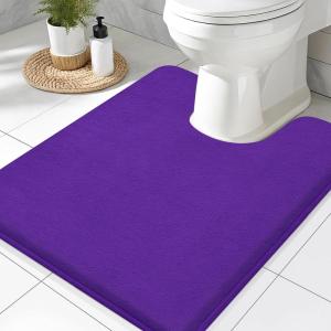 imageSmiry Memory Foam Toilet Rugs UShaped 24x20 Extra Soft Absorbent NonSlip Contour Bathroom Rugs Machine Washable Bath Mats for Toilet BlackDark Purple
