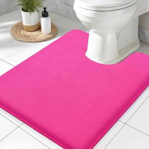 imageSmiry Memory Foam Toilet Rugs UShaped 24x20 Extra Soft Absorbent NonSlip Contour Bathroom Rugs Machine Washable Bath Mats for Toilet BlackDeep Pink