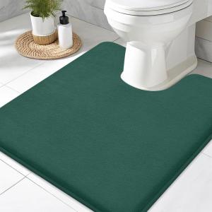 imageSmiry Memory Foam Toilet Rugs UShaped 24x20 Extra Soft Absorbent NonSlip Contour Bathroom Rugs Machine Washable Bath Mats for Toilet BlackGreen