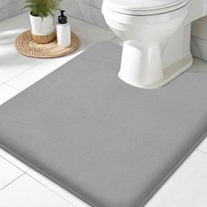 imageSmiry Memory Foam Toilet Rugs UShaped 24x20 Extra Soft Absorbent NonSlip Contour Bathroom Rugs Machine Washable Bath Mats for Toilet BlackGrey