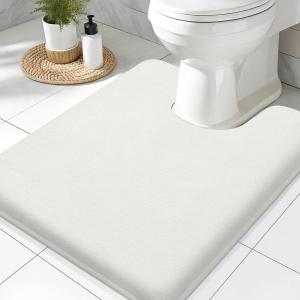imageSmiry Memory Foam Toilet Rugs UShaped 24x20 Extra Soft Absorbent NonSlip Contour Bathroom Rugs Machine Washable Bath Mats for Toilet BlackIvory White