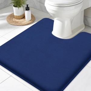 imageSmiry Memory Foam Toilet Rugs UShaped 24x20 Extra Soft Absorbent NonSlip Contour Bathroom Rugs Machine Washable Bath Mats for Toilet BlackNavy Blue