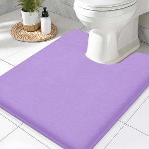 imageSmiry Memory Foam Toilet Rugs UShaped 24x20 Extra Soft Absorbent NonSlip Contour Bathroom Rugs Machine Washable Bath Mats for Toilet BlackPurple