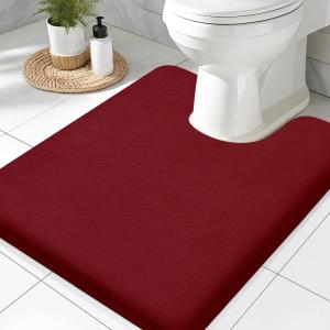 imageSmiry Memory Foam Toilet Rugs UShaped 24x20 Extra Soft Absorbent NonSlip Contour Bathroom Rugs Machine Washable Bath Mats for Toilet BlackRed