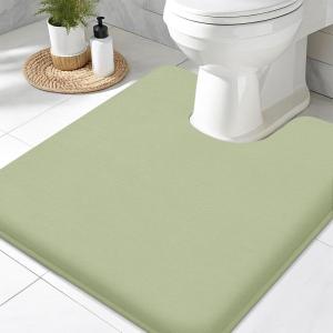 imageSmiry Memory Foam Toilet Rugs UShaped 24x20 Extra Soft Absorbent NonSlip Contour Bathroom Rugs Machine Washable Bath Mats for Toilet BlackSage Green