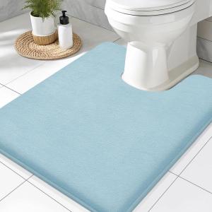 imageSmiry Memory Foam Toilet Rugs UShaped 24x20 Extra Soft Absorbent NonSlip Contour Bathroom Rugs Machine Washable Bath Mats for Toilet BlackSky Blue
