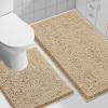 imageSmiry Bathroom Rugs and Mats Set 2 Piece U Shaped Chenille Bath Mat and UShaped Toilet Rug Set Non Slip Absorbent Shaggy Bath Rug for Tub Shower and Bath Room 30quot x 20quot24quot x 20quot WhiteBeige