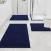 imageSmiry Bathroom Rugs and Mats Set 2 Piece U Shaped Chenille Bath Mat and UShaped Toilet Rug Set Non Slip Absorbent Shaggy Bath Rug for Tub Shower and Bath Room 30quot x 20quot24quot x 20quot WhiteNavy Blue