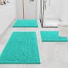 imageSmiry Bathroom Rugs and Mats Set 2 Piece U Shaped Chenille Bath Mat and UShaped Toilet Rug Set Non Slip Absorbent Shaggy Bath Rug for Tub Shower and Bath Room 30quot x 20quot24quot x 20quot WhiteTurquoise