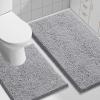 imageSmiry Bathroom Rugs and Mats Set 2 Piece U Shaped Chenille Bath Mat and UShaped Toilet Rug Set Non Slip Absorbent Shaggy Bath Rug for Tub Shower and Bath Room 30quot x 20quot24quot x 20quot WhiteGrey
