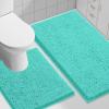 imageSmiry Bathroom Rugs and Mats Set 2 Piece U Shaped Chenille Bath Mat and UShaped Toilet Rug Set Non Slip Absorbent Shaggy Bath Rug for Tub Shower and Bath Room 30quot x 20quot24quot x 20quot WhiteTurquoise