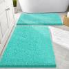 imageSmiry Bathroom Rugs Sets 2 Piece Soft Absorbent Chenille Machine Washable Non Slip Shaggy Bath Rug Set for Tub Shower and Floor 30x2024x16 BeigeTurquoise
