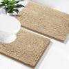 imageSmiry Bathroom Rugs and Mats Set 2 Piece U Shaped Chenille Bath Mat and UShaped Toilet Rug Set Non Slip Absorbent Shaggy Bath Rug for Tub Shower and Bath Room 30quot x 20quot24quot x 20quot WhiteBeige