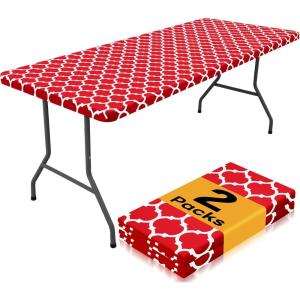 imageSmiry 2 Pack Rectangle Table Cloth 6 Foot Waterproof Elastic Fitted Tablecloths Windproof Washable Polyester Table Cover for Picnic Camping Outdoor Black 30quotx72quotRed