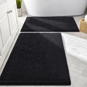 imageSmiry Bathroom Rugs Sets 2 Piece Soft Absorbent Chenille Machine Washable Non Slip Shaggy Bath Rug Set for Tub Shower and Floor 30x2024x16 BeigeBlack