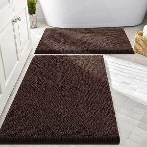imageSmiry Bathroom Rugs Sets 2 Piece Soft Absorbent Chenille Machine Washable Non Slip Shaggy Bath Rug Set for Tub Shower and Floor 30x2024x16 BeigeBrown