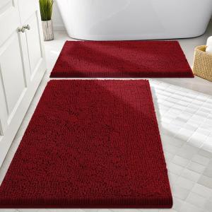 imageSmiry Bathroom Rugs Sets 2 Piece Soft Absorbent Chenille Machine Washable Non Slip Shaggy Bath Rug Set for Tub Shower and Floor 30x2024x16 BeigeBurgundy
