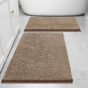imageSmiry Bathroom Rugs Sets 2 Piece Soft Absorbent Chenille Machine Washable Non Slip Shaggy Bath Rug Set for Tub Shower and Floor 30x2024x16 BeigeCamel