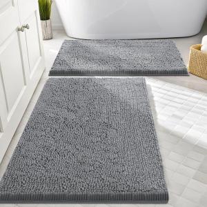 imageSmiry Bathroom Rugs Sets 2 Piece Soft Absorbent Chenille Machine Washable Non Slip Shaggy Bath Rug Set for Tub Shower and Floor 30x2024x16 BeigeDark Grey