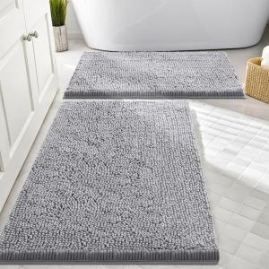 imageSmiry Bathroom Rugs Sets 2 Piece Soft Absorbent Chenille Machine Washable Non Slip Shaggy Bath Rug Set for Tub Shower and Floor 30x2024x16 BeigeGrey
