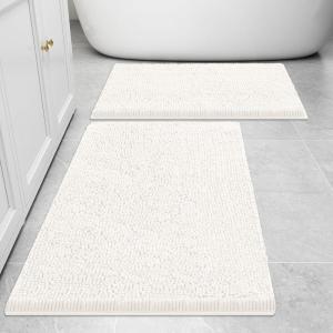 imageSmiry Bathroom Rugs Sets 2 Piece Soft Absorbent Chenille Machine Washable Non Slip Shaggy Bath Rug Set for Tub Shower and Floor 30x2024x16 BeigeIvory