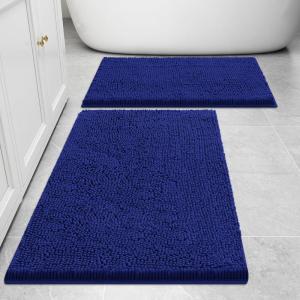 imageSmiry Bathroom Rugs Sets 2 Piece Soft Absorbent Chenille Machine Washable Non Slip Shaggy Bath Rug Set for Tub Shower and Floor 30x2024x16 BeigeRoyal Blue