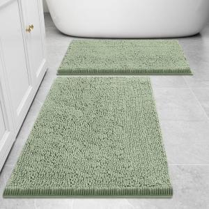 imageSmiry Bathroom Rugs Sets 2 Piece Soft Absorbent Chenille Machine Washable Non Slip Shaggy Bath Rug Set for Tub Shower and Floor 30x2024x16 BeigeSage Green