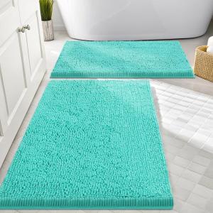 imageSmiry Bathroom Rugs Sets 2 Piece Soft Absorbent Chenille Machine Washable Non Slip Shaggy Bath Rug Set for Tub Shower and Floor 30x2024x16 BeigeTurquoise