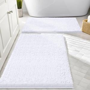 imageSmiry Bathroom Rugs Sets 2 Piece Soft Absorbent Chenille Machine Washable Non Slip Shaggy Bath Rug Set for Tub Shower and Floor 30x2024x16 BeigeWhite