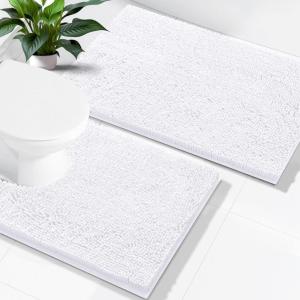 imageSmiry Bathroom Rugs and Mats Set 2 Piece U Shaped Chenille Bath Mat and UShaped Toilet Rug Set Non Slip Absorbent Shaggy Bath Rug for Tub Shower and Bath Room 30quot x 20quot24quot x 20quot WhiteWhite