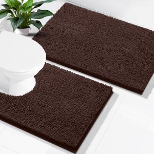 imageSmiry Bathroom Rugs and Mats Set 2 Piece U Shaped Chenille Bath Mat and UShaped Toilet Rug Set Non Slip Absorbent Shaggy Bath Rug for Tub Shower and Bath Room 30quot x 20quot24quot x 20quot WhiteBrown