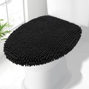 imageSmiry Soft Chenille Bathroom Toilet Lid Cover Machine Washable Covers 175x15 Fits Most Round Elongated and Oblong Lids Accessories Decor BlackBlack