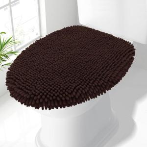 imageSmiry Soft Chenille Bathroom Toilet Lid Cover Machine Washable Covers 175x15 Fits Most Round Elongated and Oblong Lids Accessories Decor BlackBrown