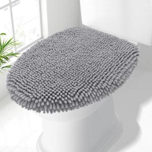 imageSmiry Soft Chenille Bathroom Toilet Lid Cover Machine Washable Covers 175x15 Fits Most Round Elongated and Oblong Lids Accessories Decor BlackGray