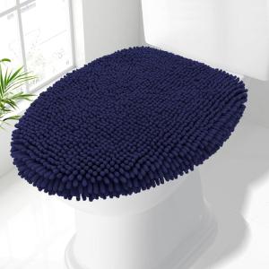 imageSmiry Soft Chenille Bathroom Toilet Lid Cover Machine Washable Covers 175x15 Fits Most Round Elongated and Oblong Lids Accessories Decor BlackNavy Blue